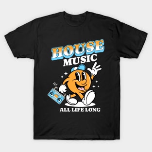 HOUSE MUSIC  - Retro Mascot All Life Long (white/orange/blue) T-Shirt